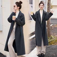 2024新款冬季双面羊绒大衣中长款保暖手工缝制羊毛翻领大衣外套，女装羊绒大衣，贵人树