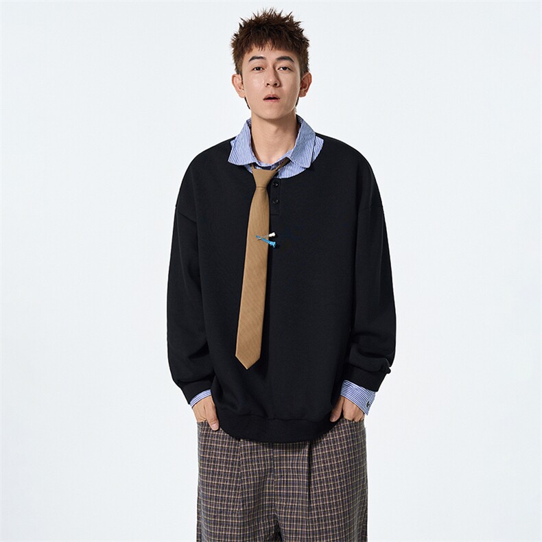 秋季现货假俩件宽松衬衫领套头卫衣男DSA157B-W6712-特P43,男装卫衣,电商A157B