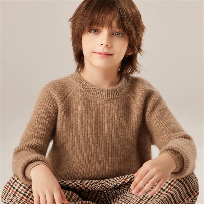 重磅重工加厚baby小山羊绒衫男女童圆领插肩袖套头针织打底毛衣，童装儿童羊绒衫，旭泰羊绒