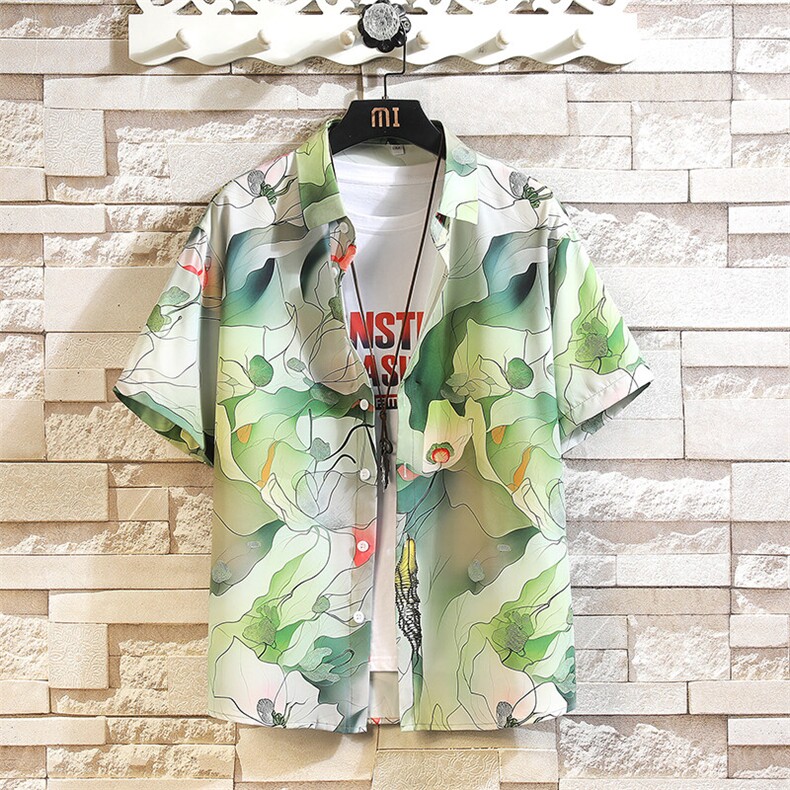 精品大码花男短袖夏季痞宽松上衣服外套翻领衬衫A012/C870C875P35,男装休闲套装,电商A012