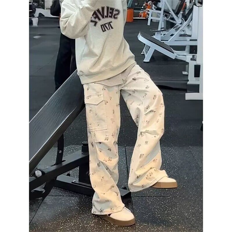 小个子美式高街印花牛仔裤直筒宽松垂感拖地阔腿裤子潮N3052,男装牛仔裤,星座1116A（原606A-3）