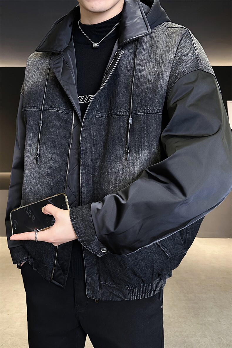 标50白鸭绒牛仔拼接男装羽绒服宽松版B317-1111-P285,男装羽绒服,电商B317
