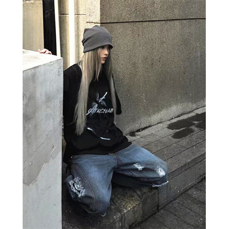 水洗直筒破洞倒装牛仔裤男设计感宽松休闲阔腿脏脏裤裤子N611,男装牛仔裤,星座1116A（原606A-3）