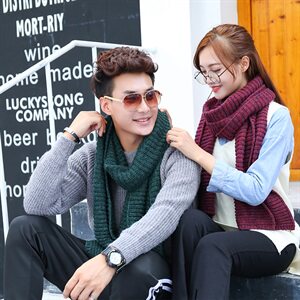 N9206墨绿新款男女围巾围脖围巾礼盒装男冬季情侣纯色保暖围巾图片