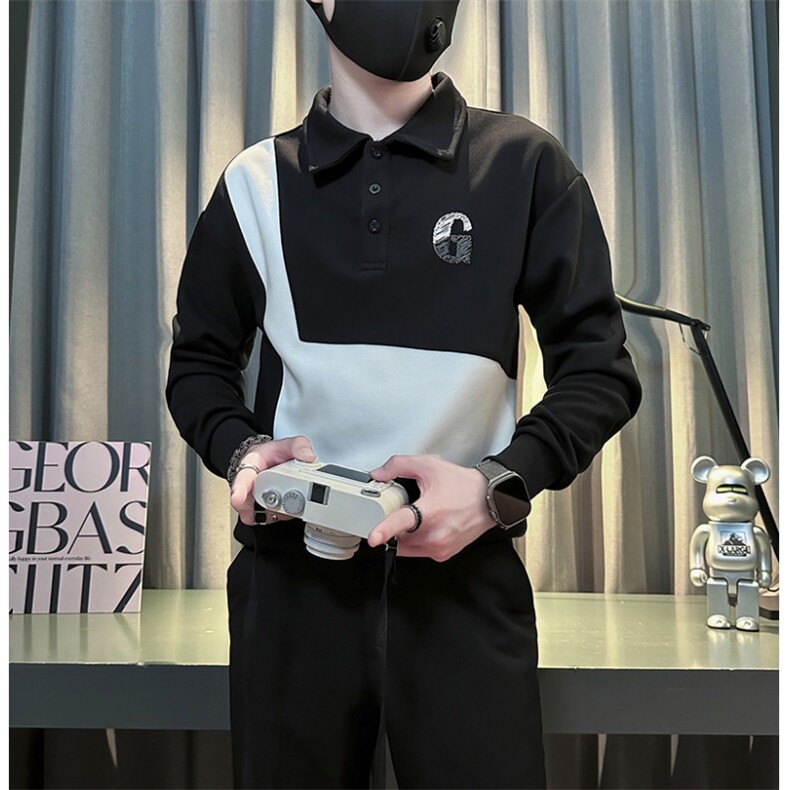痞帅高级感拼接翻领男士卫衣外套社会小伙店主风301C-WY49P58控78,女装短外套,星座301C（原B323）