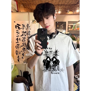 夏季美式高街重磅纯棉三条杠织带撞色男女短袖T恤ZD511-特P30图片