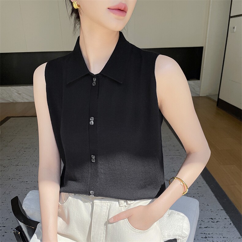 polo领针织背心女装2025新款春秋穿搭宽松叠穿内搭无袖打底衫上衣,女装T恤,玖雪绒羊绒