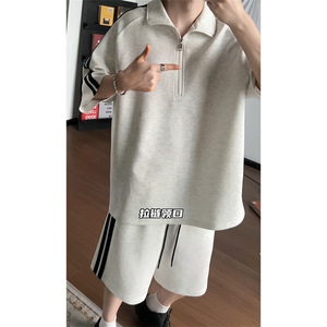 夏季半拉链polo衫套装T3637上衣特P31控59/DK8609裤子特P26控49,男生切尔西靴如何搭配什么裤子图片