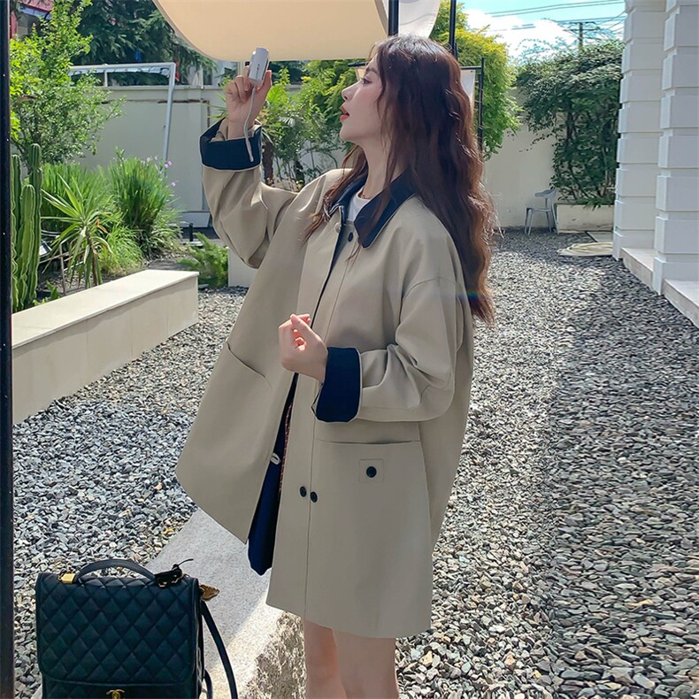 现货2B183-6805P175K258撞色拼接廓形设计感风衣外套,女装短外套,2B183