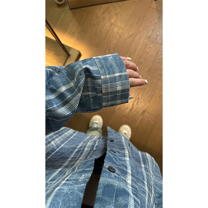现货 复古晕染格子长袖衬衫女高级感慵懒风外套男 C19-P50 控78图片