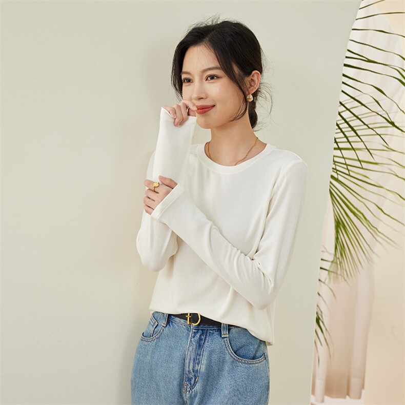 纯色圆领长袖修身显瘦精纺羊毛针织衫女春秋新款百搭打底衫上衣,女装羊毛衫,硕诚羊绒