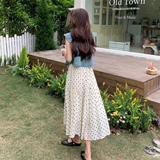 新款现货主推波点吊带连衣裙+薄款牛仔套装9825-P145-K198，女装连衣裙，2C129