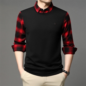 下架J552钱塘2021-1秋季男士假两件衬衣领毛衫轻奢大货主推P70图片