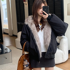 现货重磅硬挺boxy羽绒棉衣座山雕猫耳大毛毛领麂皮棉服冬外套，男装棉衣，电商A486