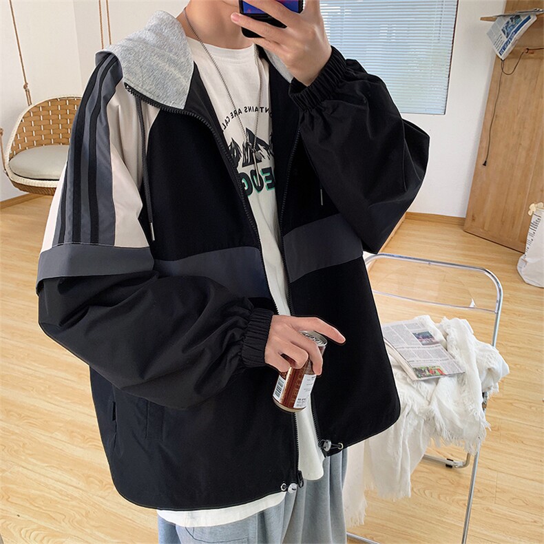 春季新款潮牌连帽潮牌条纹拼色夹克外套CYJK2121-P75,男装夹克,电商A128