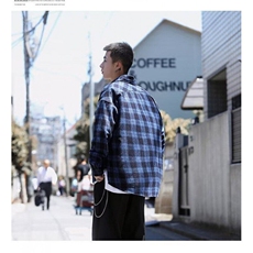 春秋新款蓝色格子衬衫松弛感男女宽松复古简约小刺绣长袖薄外套，男装衬衫，星座506A