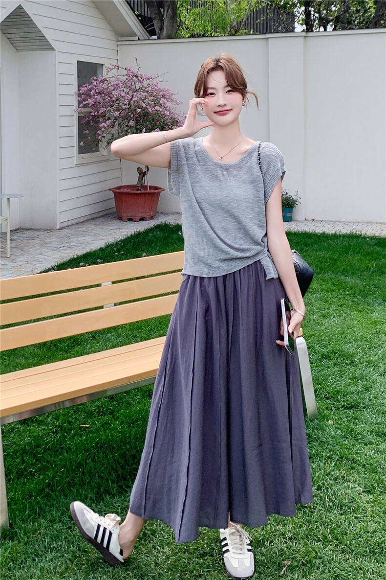 时尚休闲套装女夏季新款简约百搭显瘦针织小衫裙子两件套,女装套装/套裙,诺蝶