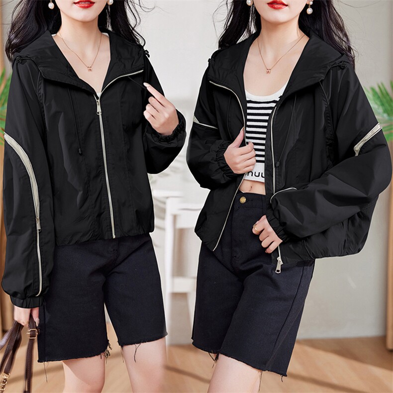 现货-新品】宽松休闲短外套女2024年春装新款潮流时尚连帽外套,女装短外套,仁梯