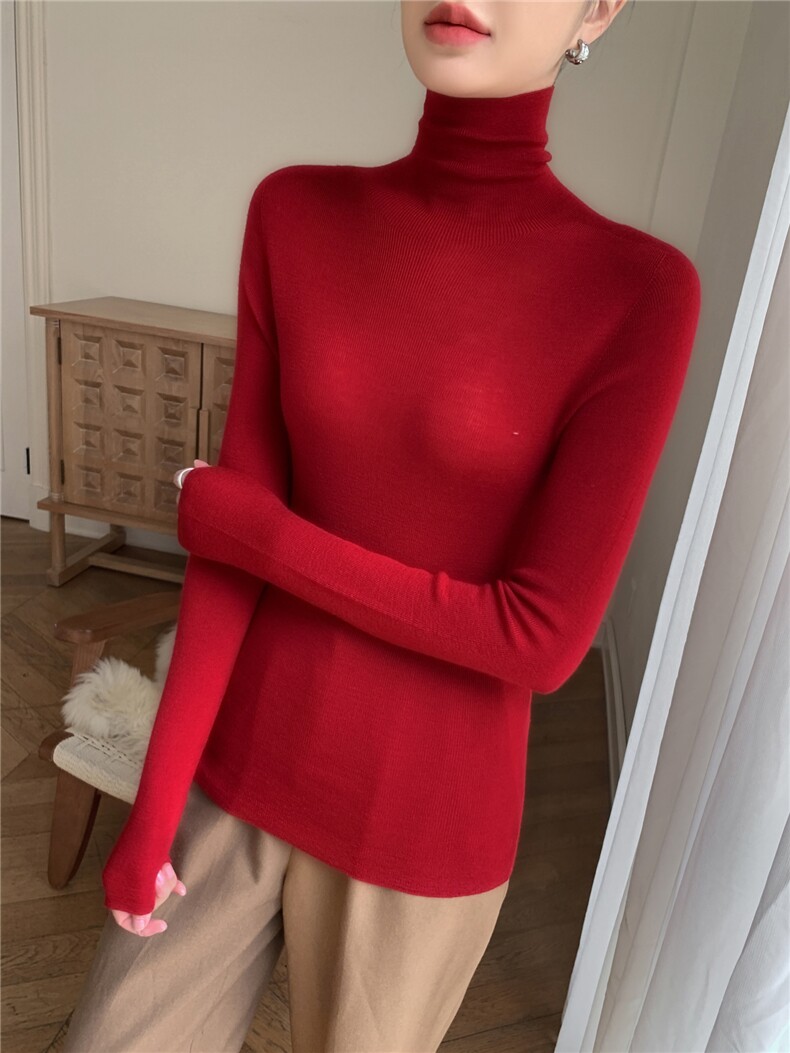 一线成衣无缝精纺扬子纱100羊毛衫女堆堆领修身显瘦内搭打底衫,针织衫/毛衣,暖绒情旗舰店