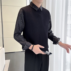 秋冬质感衬衫领毛衣假两件针织衫套头毛衣衬衫袖毛衣B261-M02-P85，男装针织衫/毛衣，电商D323（原B261）