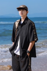 1小熊短袖衬衫男+短裤大码情侣套装92%聚酯纤维8%氨纶TZ77058P70，男装衬衫，星座226-2