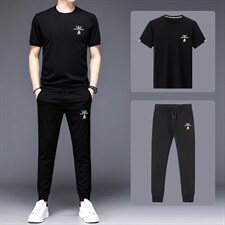 2023新款中年运动套装男夏季薄款冰丝短袖休闲长裤男士两件套男装，男装休闲套装，电商B212（原钱塘6029）