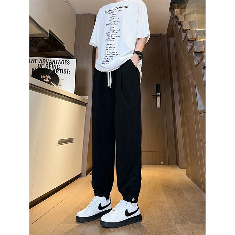 现货夏季冰丝薄款垂感搭扣休闲裤女宽松束脚裤男K706-P45控68,男装休闲裤,星座205