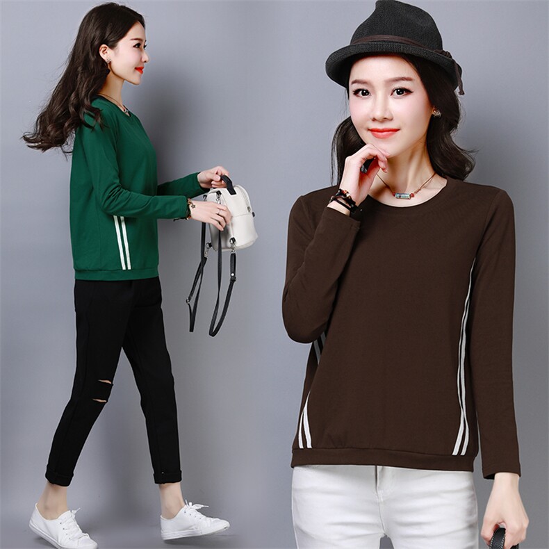 优雅潮流气质T恤2021年春季圆领长袖修身中长款时尚，女装T恤，姿萝菲