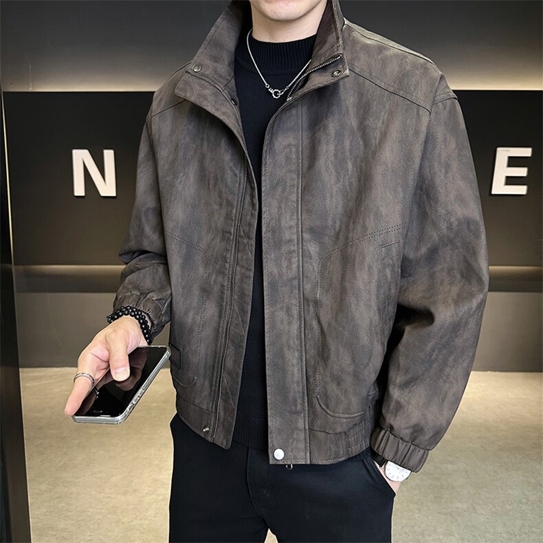 加棉加厚高级感男装皮衣立领宽松潮牌皮夹克C317-H25931-P185,男装夹克,电商C317