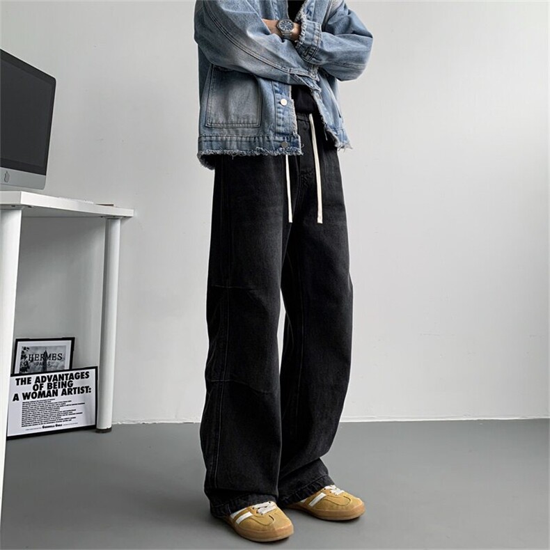 主推！【S-4XL】现货！美式褶皱设计直筒裤子男A080-8203-P65控88,男装牛仔裤,电商A080