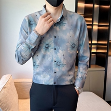 咖秋冬新款男士社会小伙店主风长袖印花衬衫301A-1/CS600/P58，男装衬衫，星座301A-1