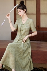 夏季新款天丝印花新中式两件套裙优雅显瘦气质女装套装，女装套装/套裙，大掌柜