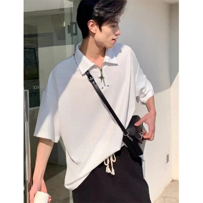 POLO衫男夏季宽松休闲纯色翻领上衣潮牌半拉链短袖t恤TW145,男装T恤,星座1116A（原606A-3）