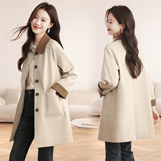 现货秒发2026春装新款单排扣韩版翻领休闲风衣外套，女装风衣，星宇服饰