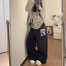 多巴胺美式黄色阔腿牛仔裤女春季新款高腰宽松显瘦弯刀拖地裤子潮，女装休闲裤，星座1210-1