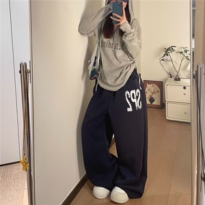 多巴胺美式黄色阔腿牛仔裤女春季新款高腰宽松显瘦弯刀拖地裤子潮图片