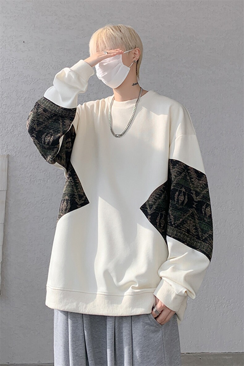 8XL-M春秋季圆领拼接撞色民族风卫衣男新款潮牌上衣服WY005P58,男装卫衣,电商B312