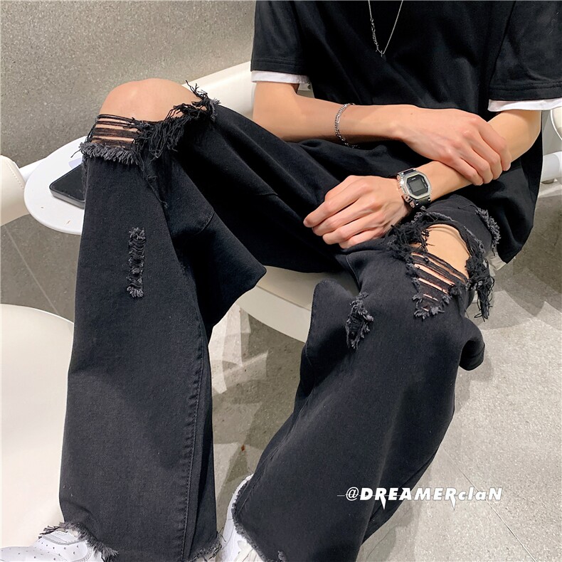 k706-p48-控68  破洞牛仔在高阶宽松大码牛仔裤cityboy图片