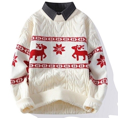 84575-特P65秋冬新款休闲毛衣男针织打底衫假两件衬衫领外套，男装针织衫/毛衣，电商D310B