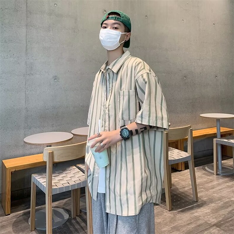 五分袖潮流男日常ins日系纯色新款标准衬衫百搭夏季潮CY426-P32,男装衬衫,星座412-3