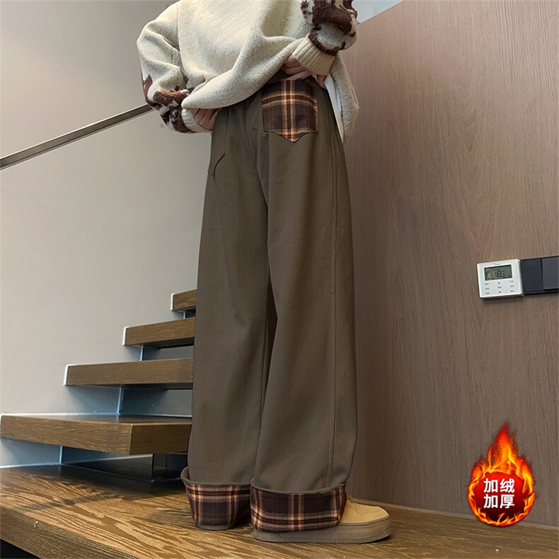 冬季新款加绒休闲裤格子撞色设计感灯芯绒长裤D6012-TP4568,男装休闲裤,电商A102