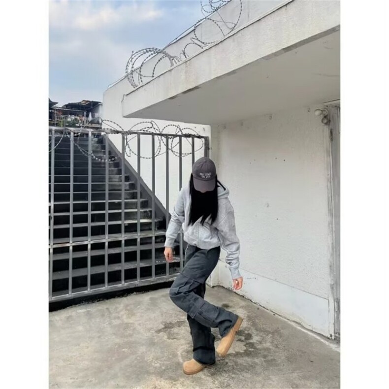 现货水洗磨毛做旧多口袋直筒休闲裤阔腿长裤微喇工装裤男女-网图,男装工装外套,星座302B-2