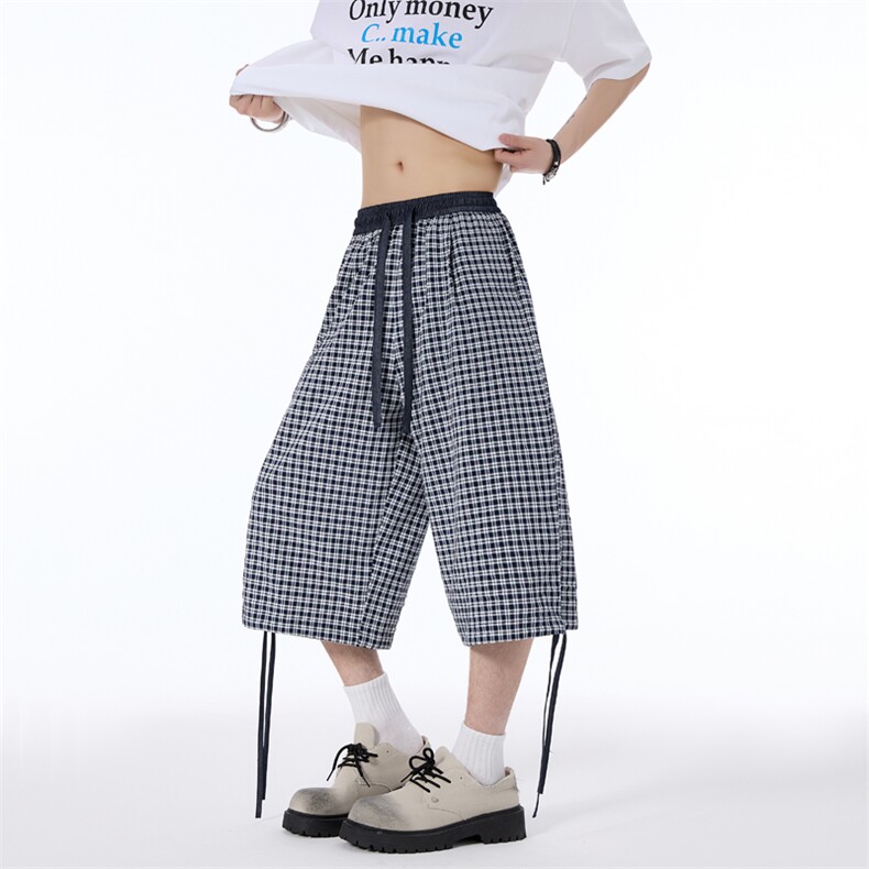 立体裁剪设计格子薄款休闲裤夏季新款潮牌宽松七分裤男2558特P28图片