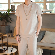 夏季套装男士风复古唐装名族风T恤A334-TZ008-P70，男装民族服装，电商B339(原A334）