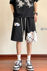 8XL-M 特大码夏季新款五分裤vibe破洞拼接高街格子短裤DK1517P57图片
