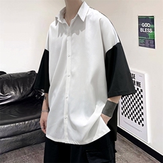 新款夏季禁欲风短剧拼接男士撞色短衬衫A125-C12-P35，男装衬衫，电商A125