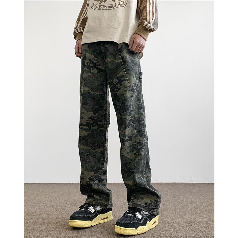 直筒裤原宿迷彩休闲裤男女美式高街潮牌长裤G7175-P4568，男装休闲裤，电商D202