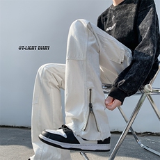 B221美式ins高街小众百搭微喇拉链牛仔裤LK22049-P60控78，男装牛仔裤，电商B221