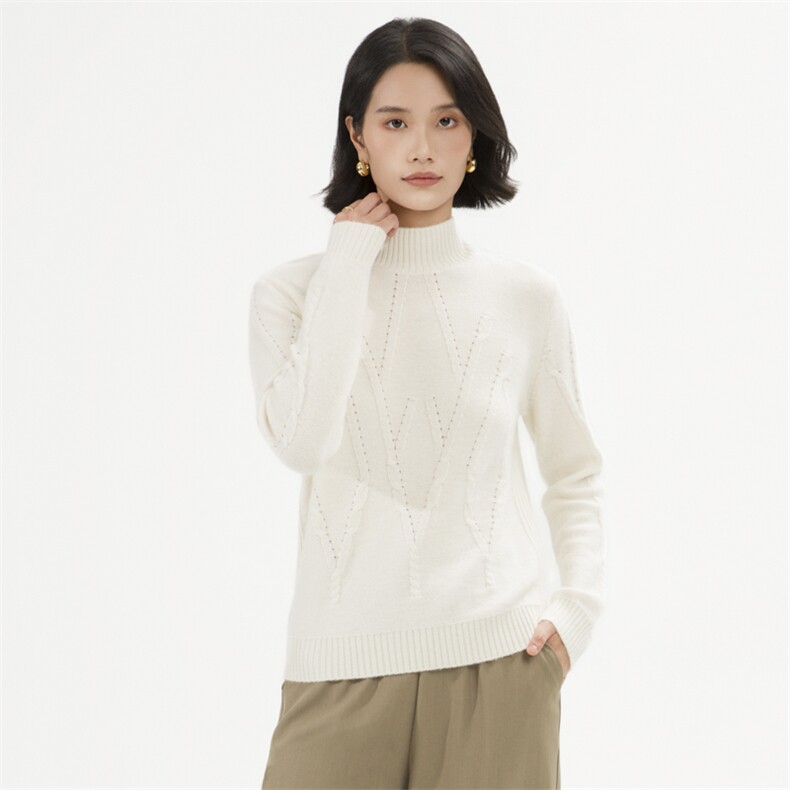 羊绒落肩袖半高领羊绒衫女山羊绒不规则加厚宽松毛衣针织打底衫，女装羊绒衫，巾兮羊绒