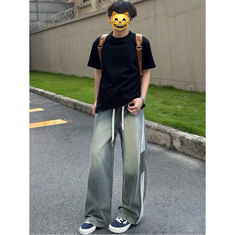 网图深度库存牛仔裤男夏季2025三条杠休闲直筒裤子-A1218TP48控78,男装牛仔裤,电商B241